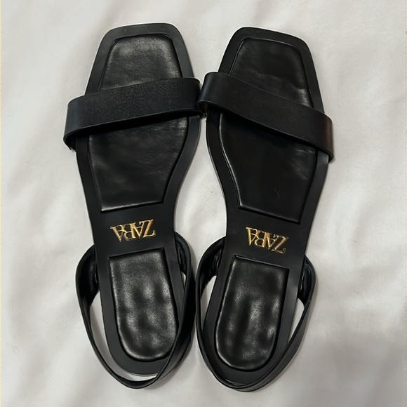 Zara Square Toe Slingback Black Sandals - Picture 5 of 5